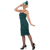 Smiffys flapper costume teal green with dress headband gloves, UK version