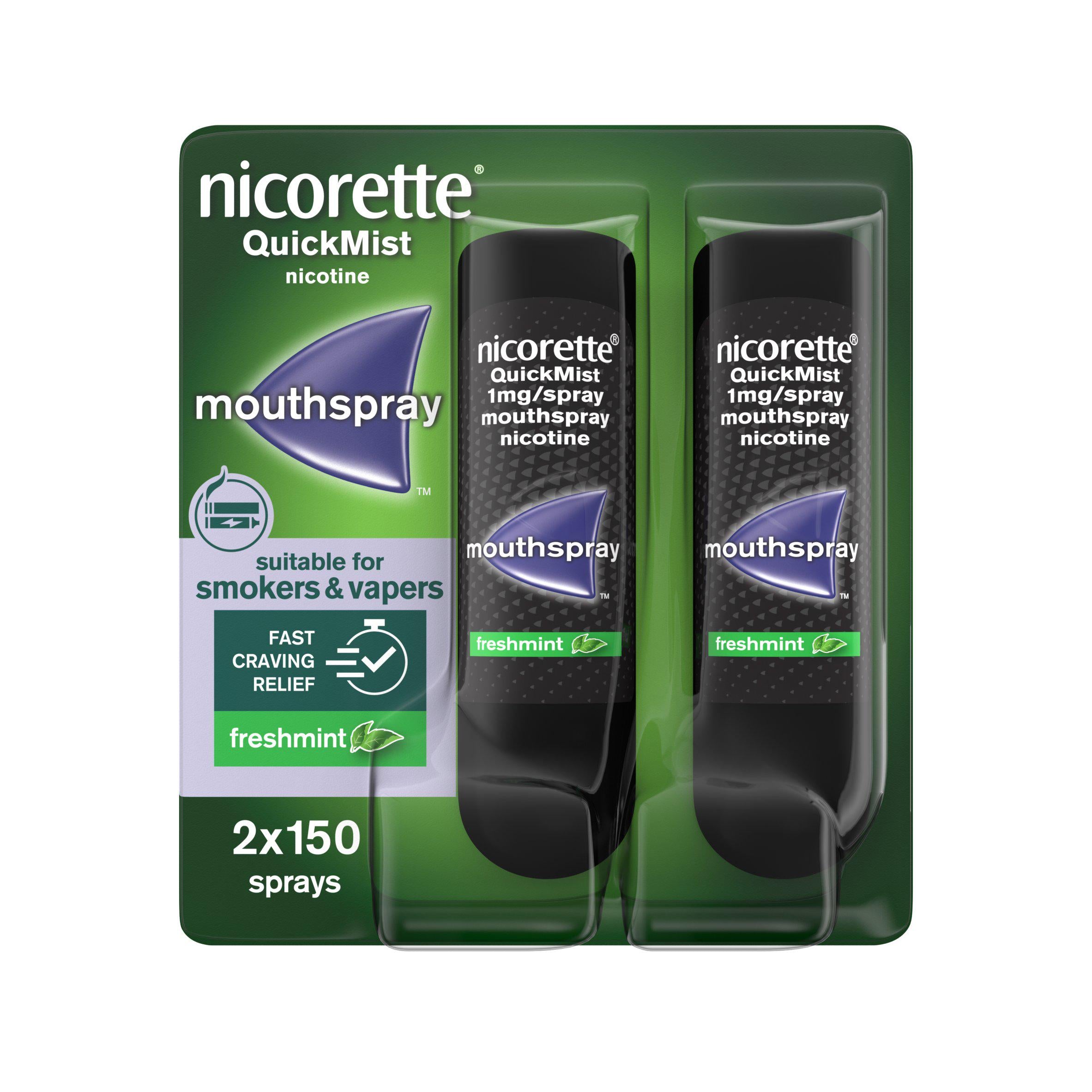 Nicorette QuickMist Mouthspray Freshmint, Duo Pack- 1mg/spray, (Stop Smoking Aid) smoking control Sainsburys   