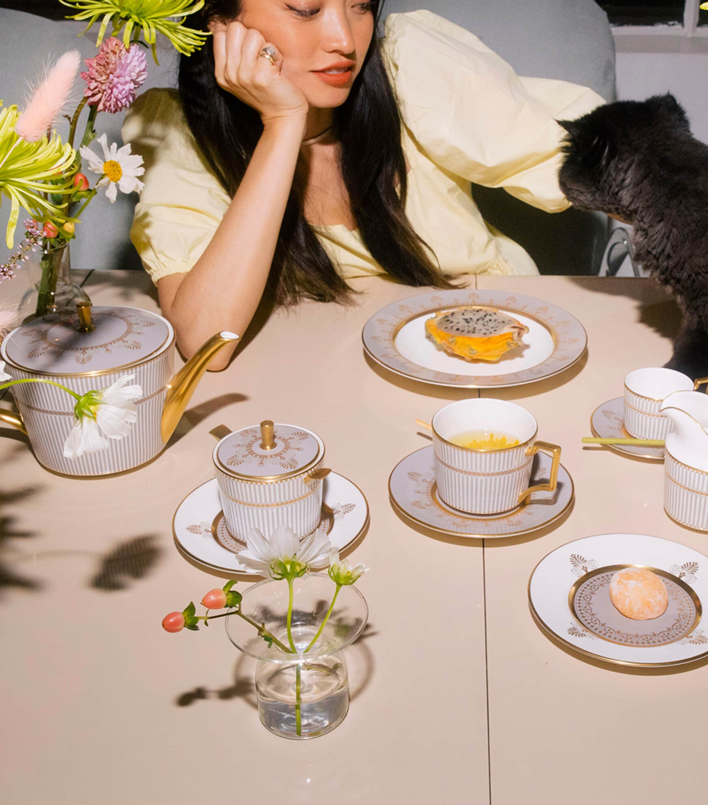 Wedgwood Anthemion Grey teacup and saucer (British brand)