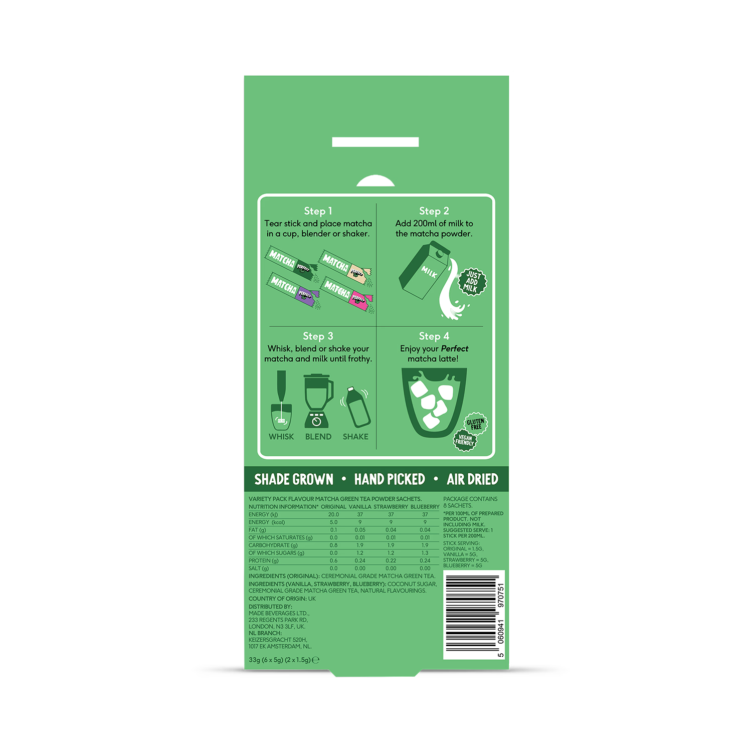PerfectTed matcha variety pack 8 sachets, UK version