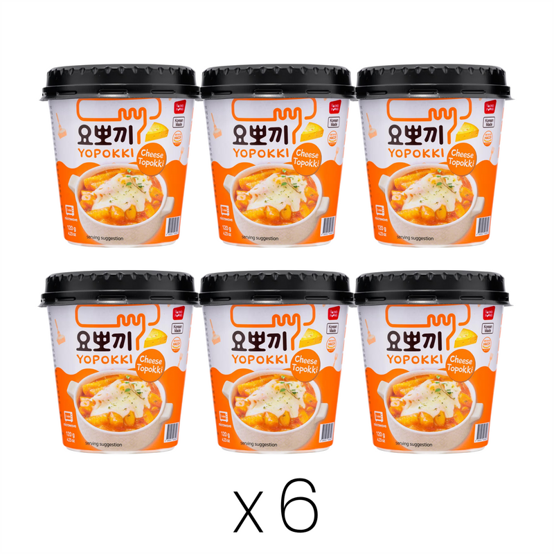 Yopokki Cheese Topokki rice cake cup (6 pack), imported from the UK