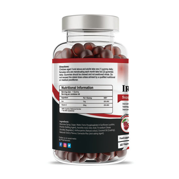 Pharmanostix Iron & Vitamin C gummies 60 count, imported from the UK