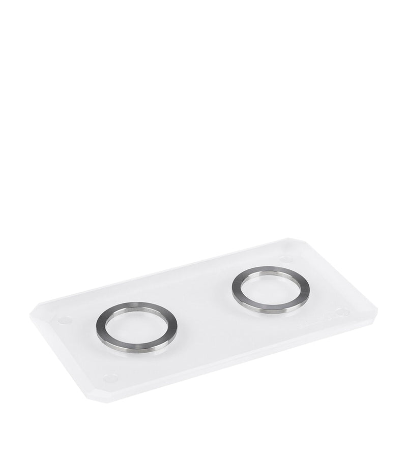 LALIQUE Feuilles crystal salt and pepper grinder tray, UK version