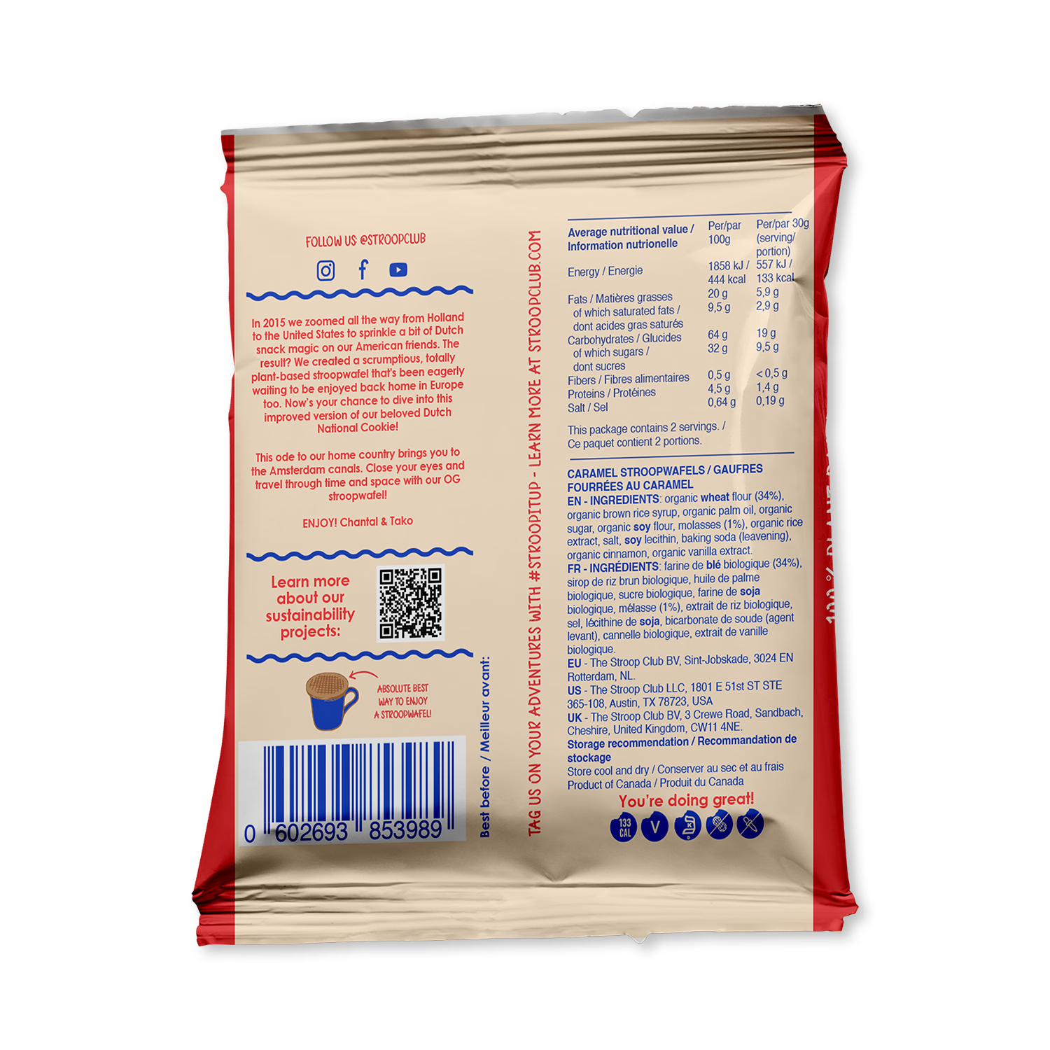Organic plant-based stroopwafels 2-pack, UK version