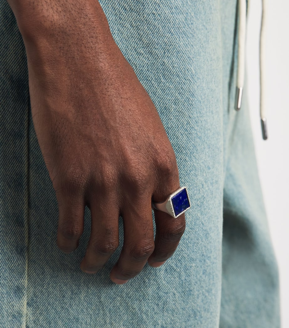 Bleue Burnham sterling silver lapis lazuli signet ring - British product