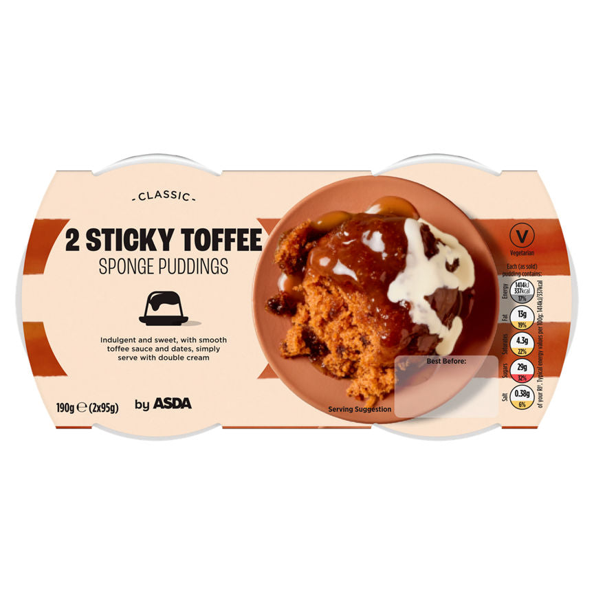 ASDA Sticky Toffee Sponge Puddings 2 x 95g (190g) GOODS ASDA   