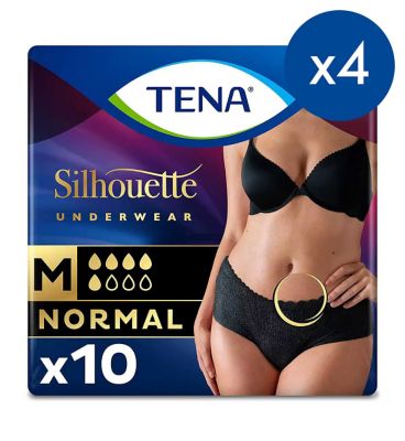 TENA Silhouette Normal Black Lady incontinence Low Waist Pants - Medium - 4 packs of 10 bundle GOODS Boots   