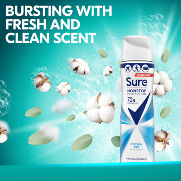 Sure Nonstop Protection Cotton Dry Anti-Perspirant Deodorant 75ml (British brand)