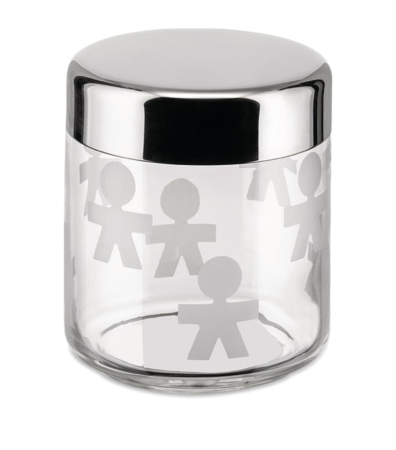 Alessi decorative jar with standing men figures, 12.5cm - British product