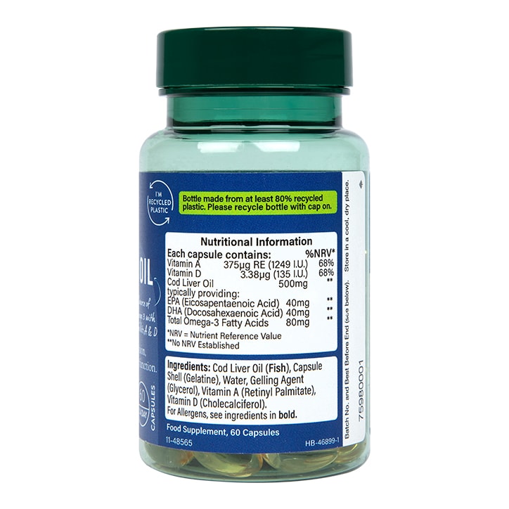 Holland & Barrett Pure Cod Liver Oil 1000mg 120 Capsules Omega 3 Supplements & Fish Oils Holland&Barrett   