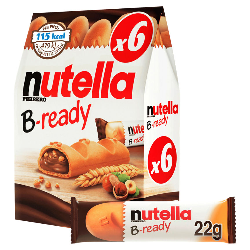 Nutella B-ready Chocolate & Hazelnut Wafer Biscuit Snack Bars Multipack 6x