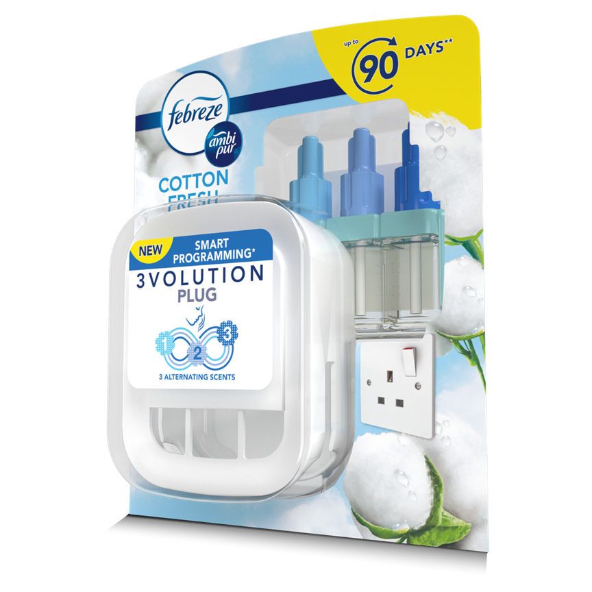 Febreze 3Volution Plug In Air Freshener Unit & Refill, Cotton Fresh GOODS ASDA   