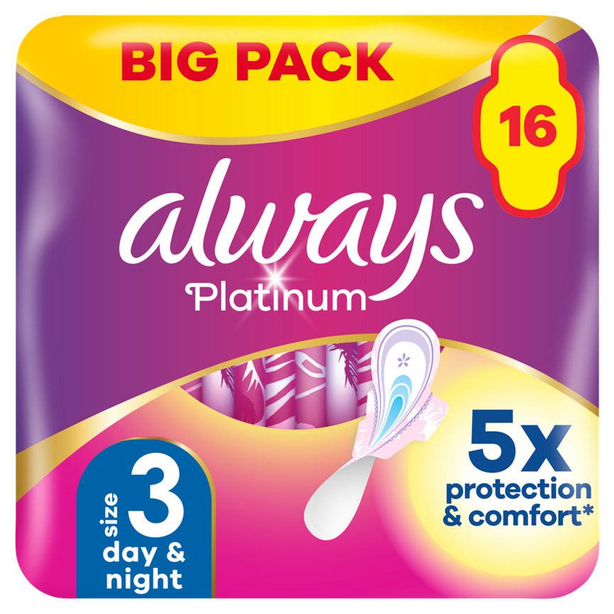 Always Platinum Night (Size 3) Sanitary Towels Wings GOODS ASDA   