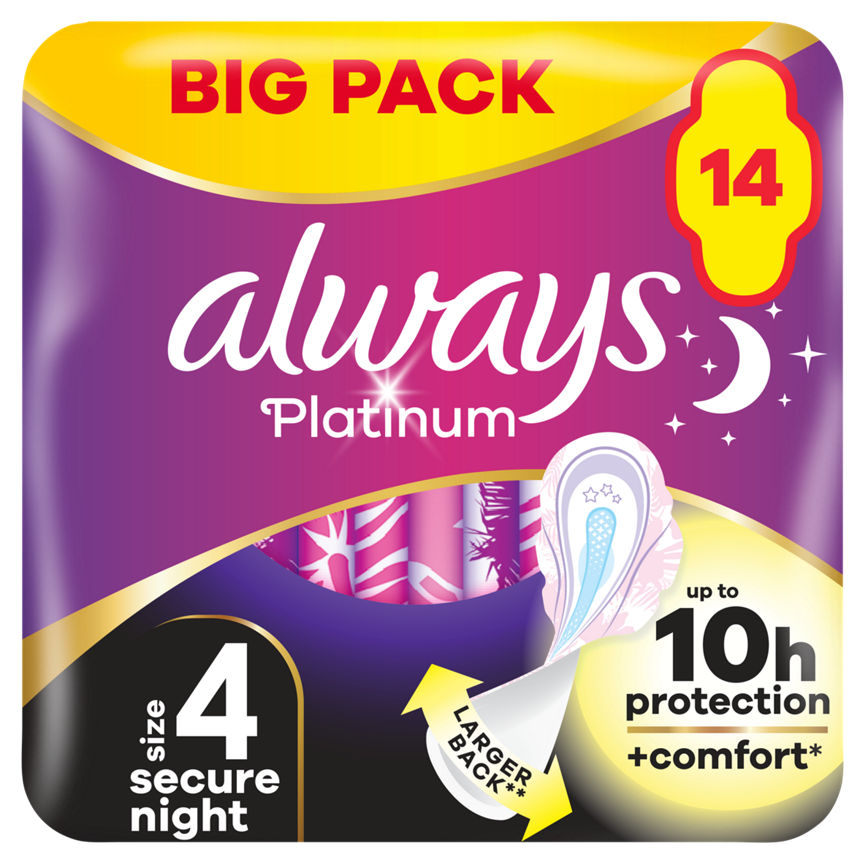 Always Platinum Secure Night (Size 4) Sanitary Towels Wings