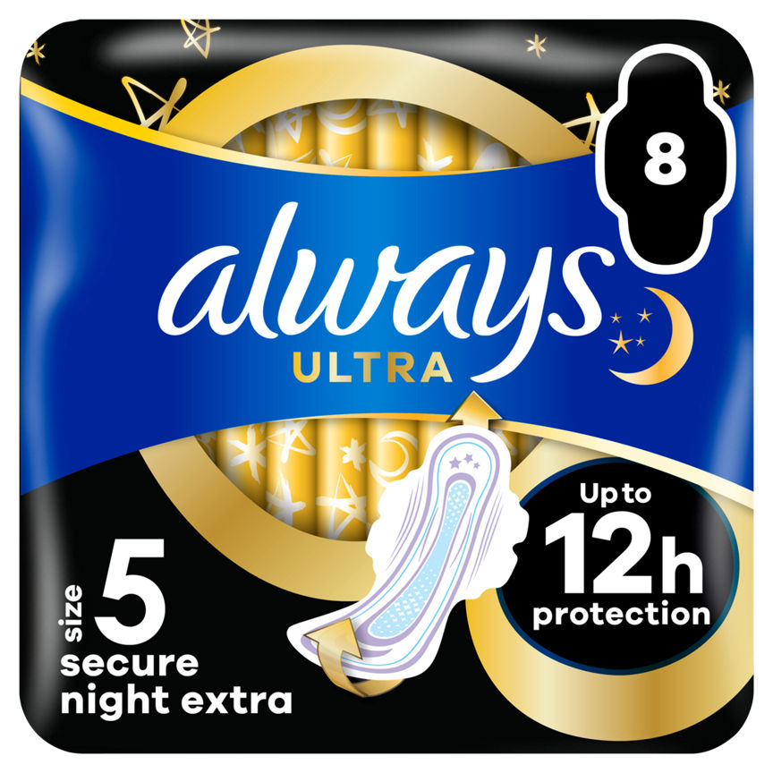 Always Sanitary Towels Secure Night (Size 5) Wings 8 Pads GOODS ASDA   