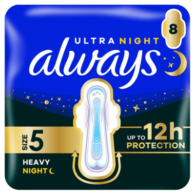 ASDA Always Ultra Sanitary Towels Heavy Flow Night (Size 5) Wings 8 Pads- Buy online at McGrocer