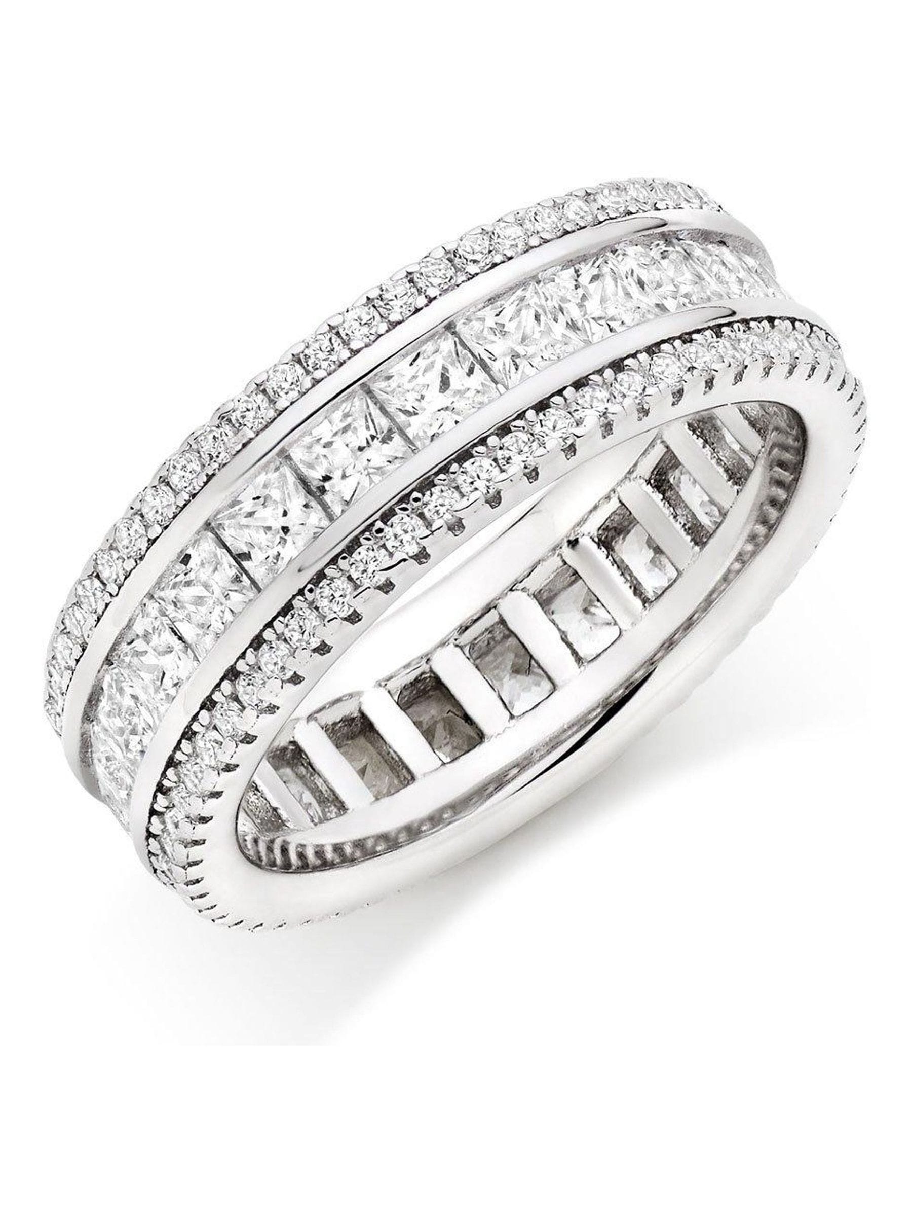 Multicolour cubic zirconia sterling silver ring 7mm width, imported from the UK