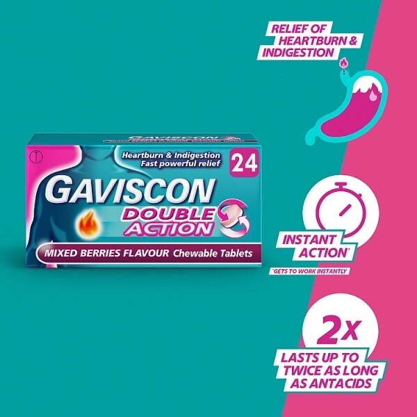 Gaviscon Heartburn Double Action Mixed Berry Tablets x24 GOODS Superdrug   