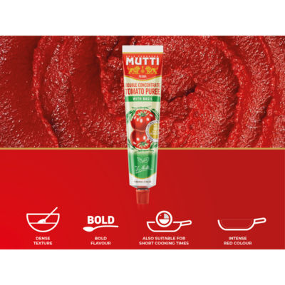 Mutti double concentrate tomato puree with basil 130g, imported from the UK