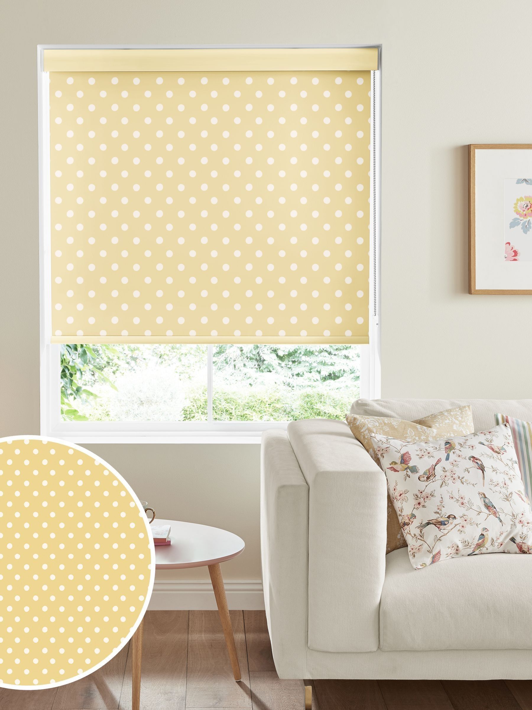 Cath Kidston yellow button spot roller blind (British brand)