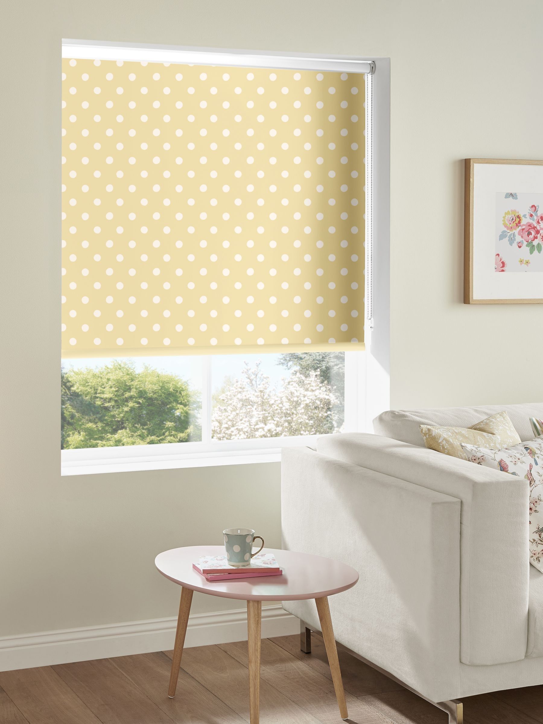 Cath Kidston yellow button spot roller blind (British brand)