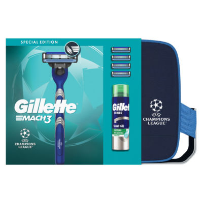 Gillette Mach3 razor set with handle, blades, gel and travel bag, UK version