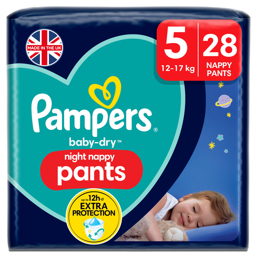 Pampers Baby-Dry Night Nappy Pants Size 5, 28 Night Nappies, Essential Pack GOODS ASDA   