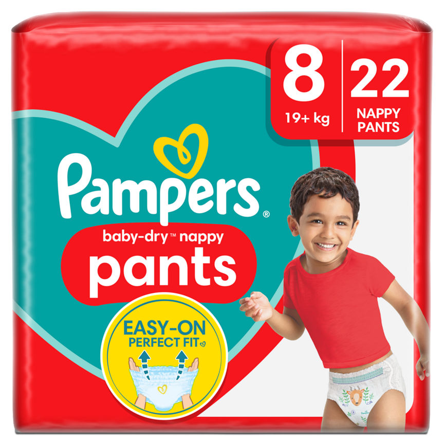 Pampers Baby-Dry Nappy Pants Size 8, 22 Nappies, Essential Pack