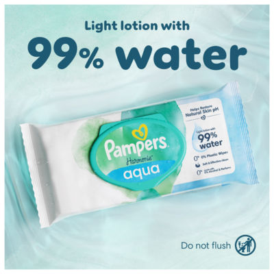 Pampers Harmonie Aqua Plastic Free Baby Wipes 4 Packs (192 wipes), imported from the UK