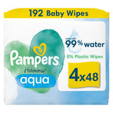 Pampers Harmonie Aqua Baby Wipes Plastic Free 4 Packs = 192 Baby Wet Wipes GOODS ASDA   