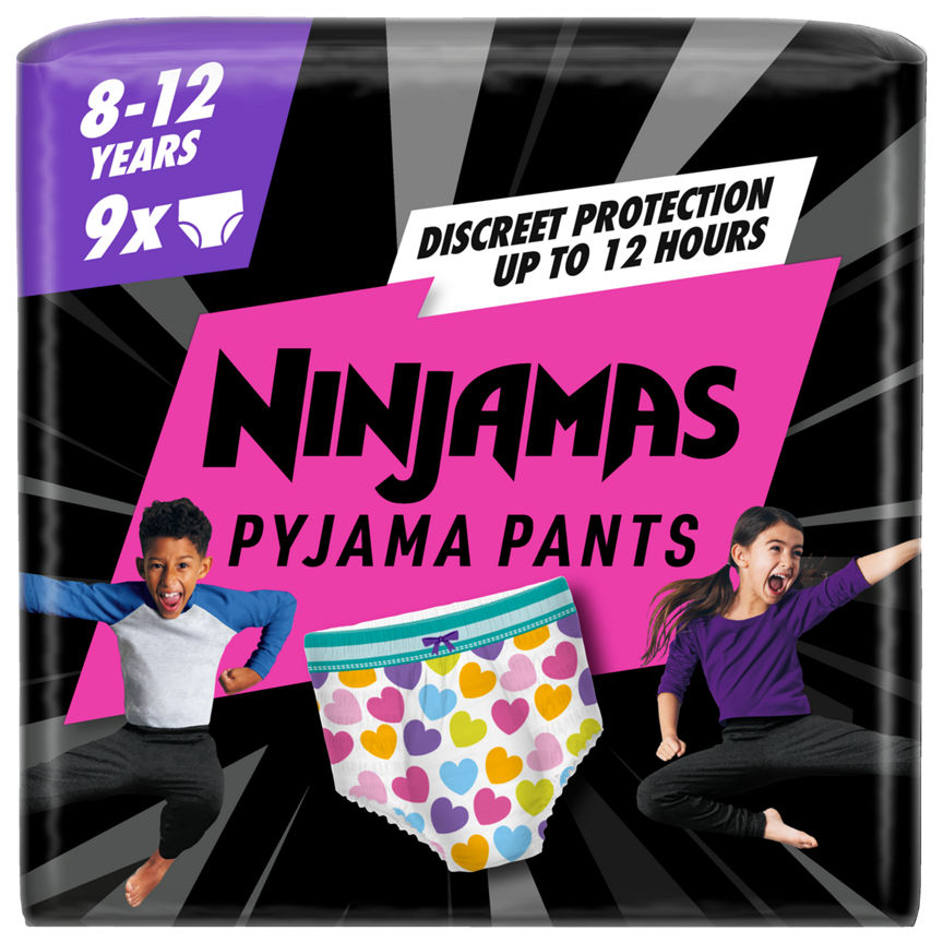 Pampers Ninjamas Pyjama Pants Girls, 9 Pyjama Pants, 8-12 Years, 27-43kg