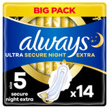 Always Ultra Sanitary Towels Secure Night Extra (Size 5) Wings X 14 Pads GOODS ASDA   