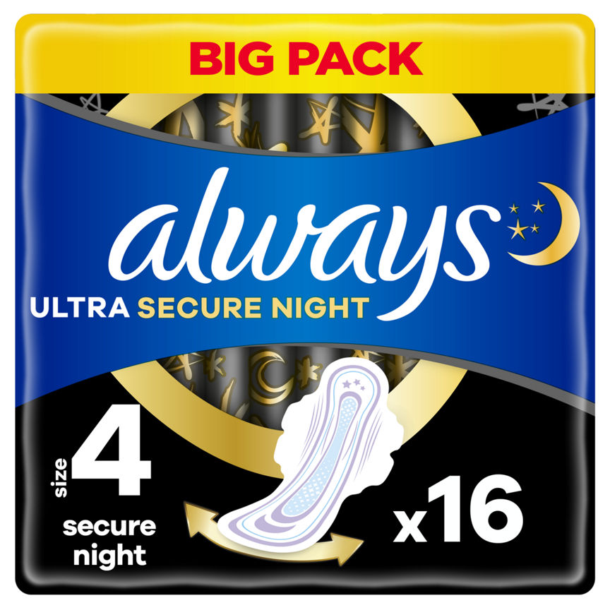 Always Ultra Sanitary Towels Secure Night (Size 4) Wings X 16 Pads