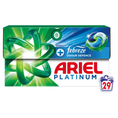 Ariel Platinum All-in-One Pods + Febreze Odour Control, Washing Liquid Capsules, 29 Washes