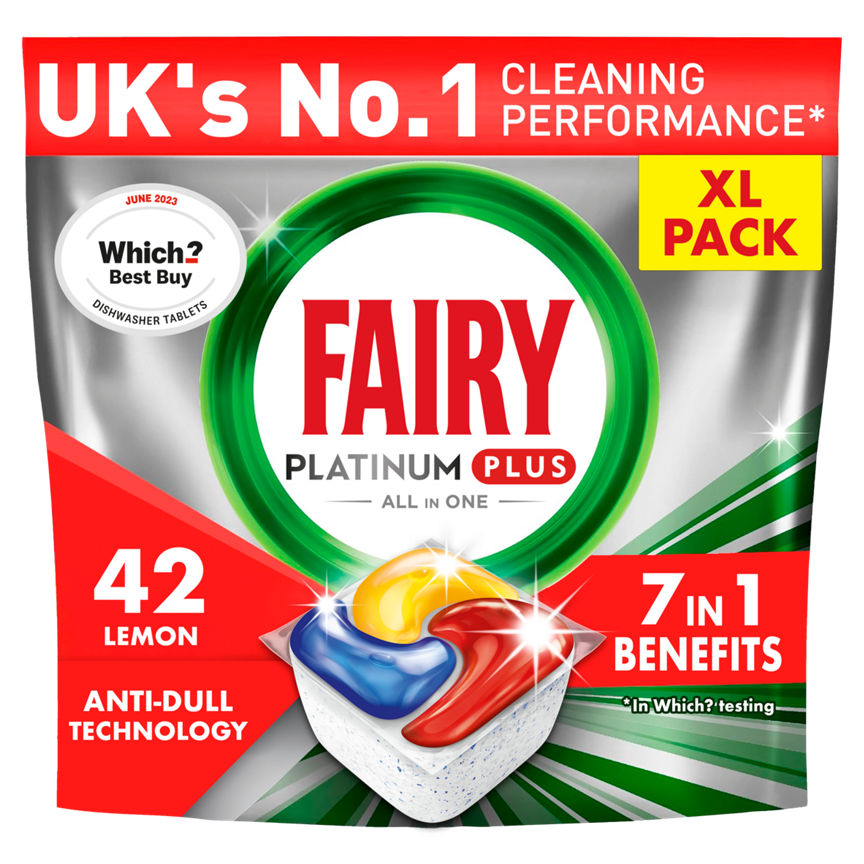 Fairy Platinum Plus All In One Dishwasher Tablets Lemon, 42 Tablets GOODS ASDA   