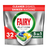 Fairy Platinum All In One Dishwasher Tablets Lemon, 32 Tablets GOODS ASDA   