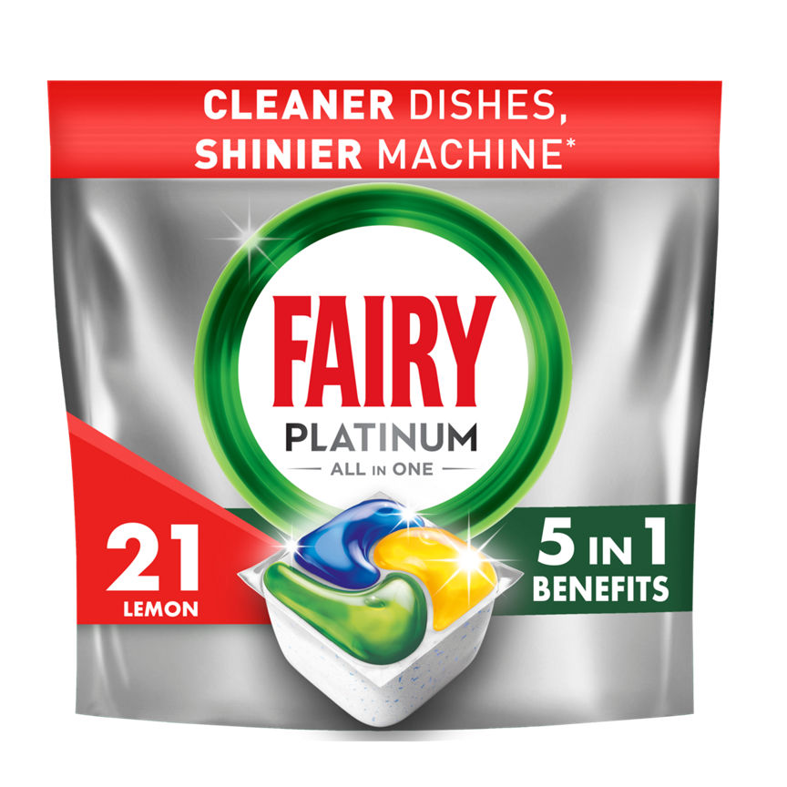 Fairy Platinum All In One Dishwasher Tablets Lemon, 21 Tablets GOODS ASDA   