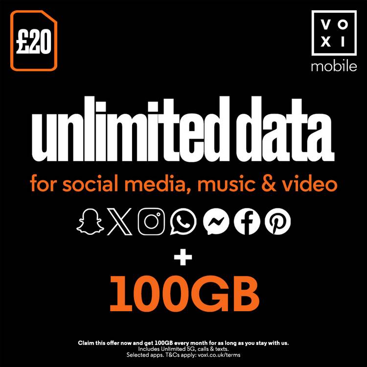 VOXI 100GB Pay As You Go SIM card, imported from the UK