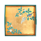 Camellia tea tray with bluebird motif, wooden lacquered, UK version