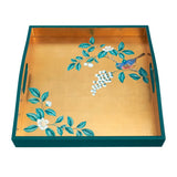 Camellia tea tray with bluebird motif, wooden lacquered, UK version