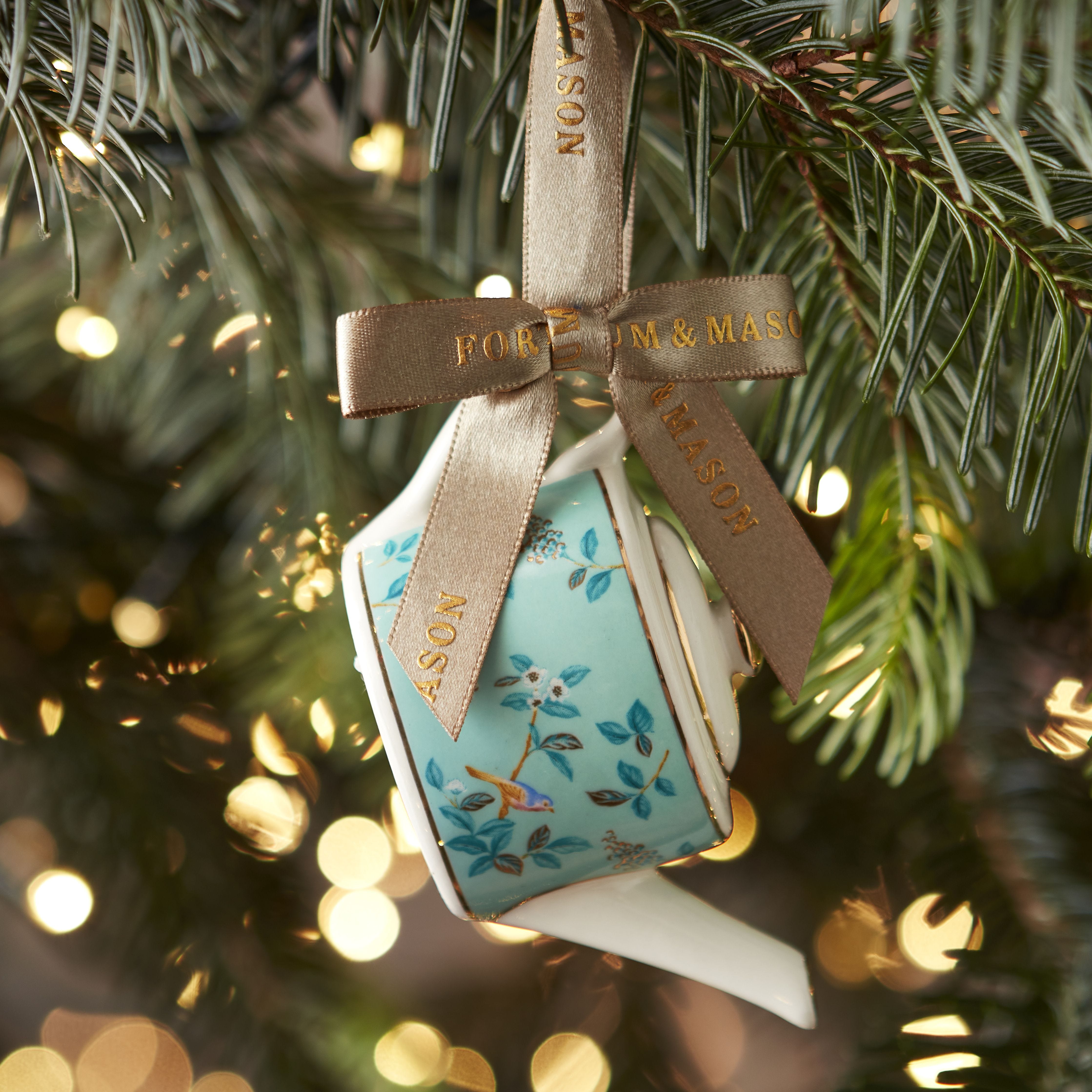 Fortnum's hand-painted Camellia teapot Christmas decoration, imported from the UK