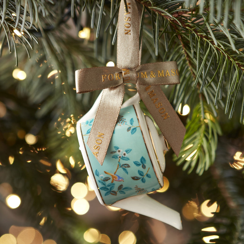 Fortnum's hand-painted Camellia teapot Christmas decoration, imported from the UK