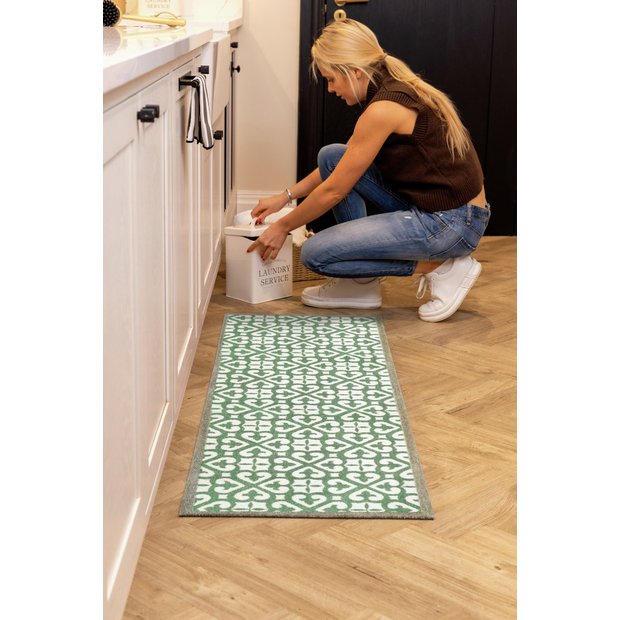 My Mat Harlequin Tile Green runner 50x150cm, imported from the UK