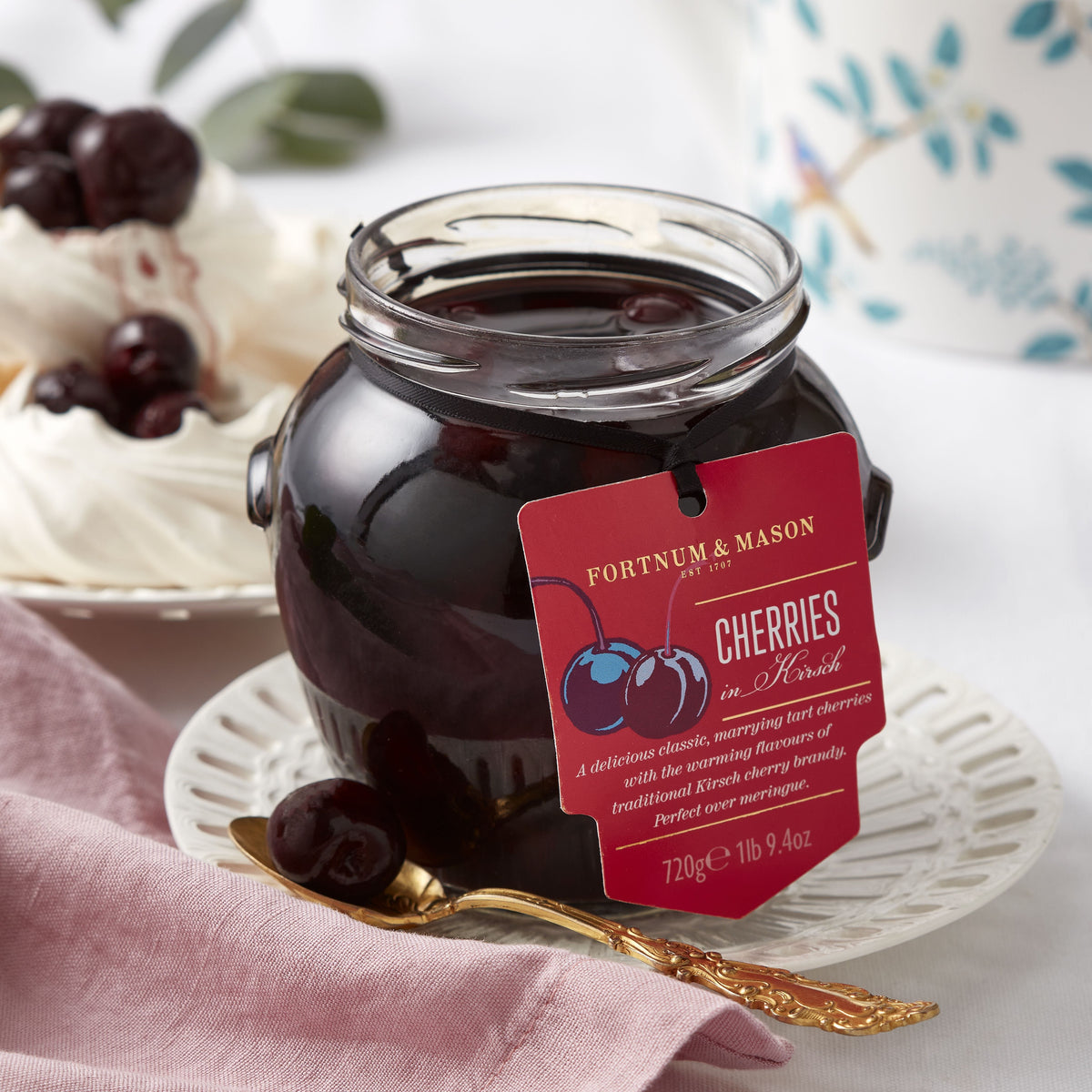 Cherries in Kirsch fruit compote 600g jar, imported from the UK