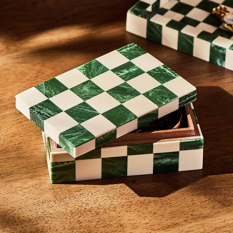 Habitat checkered resin green trinket box 15.5x10.5x5.5cm, imported from the UK