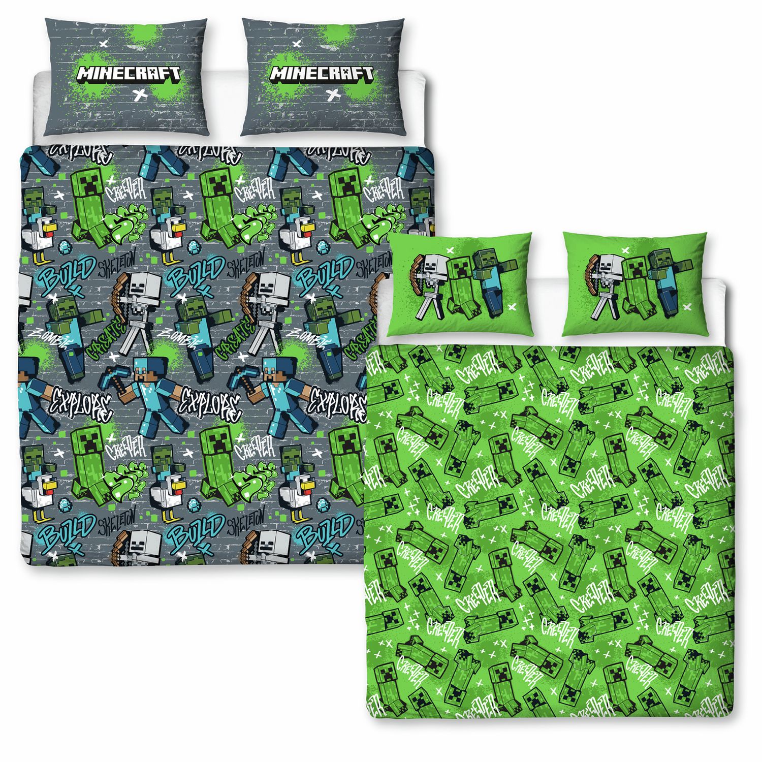 Minecraft Kids Grey Bedding Set - Double