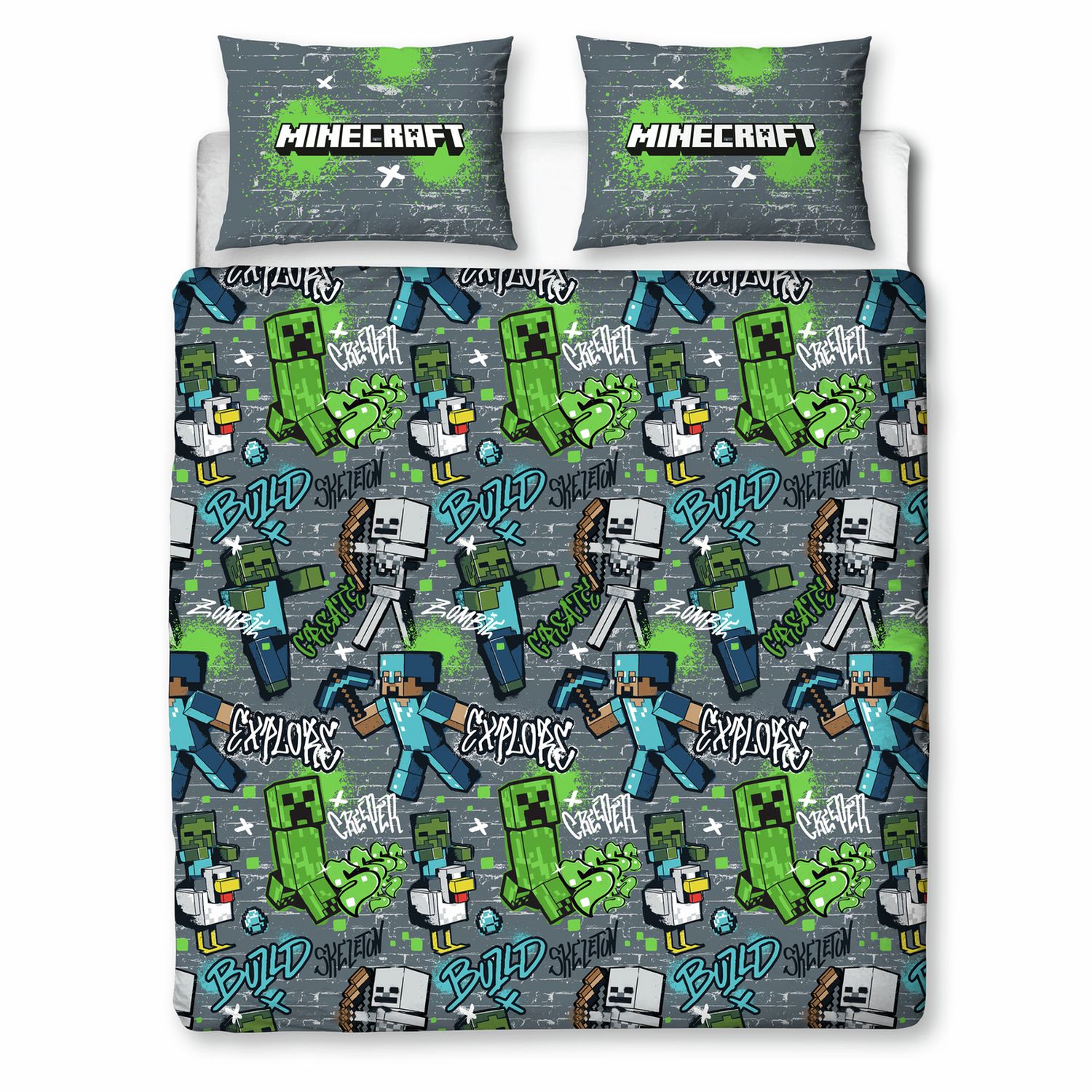 Minecraft Kids Grey Bedding Set - Double