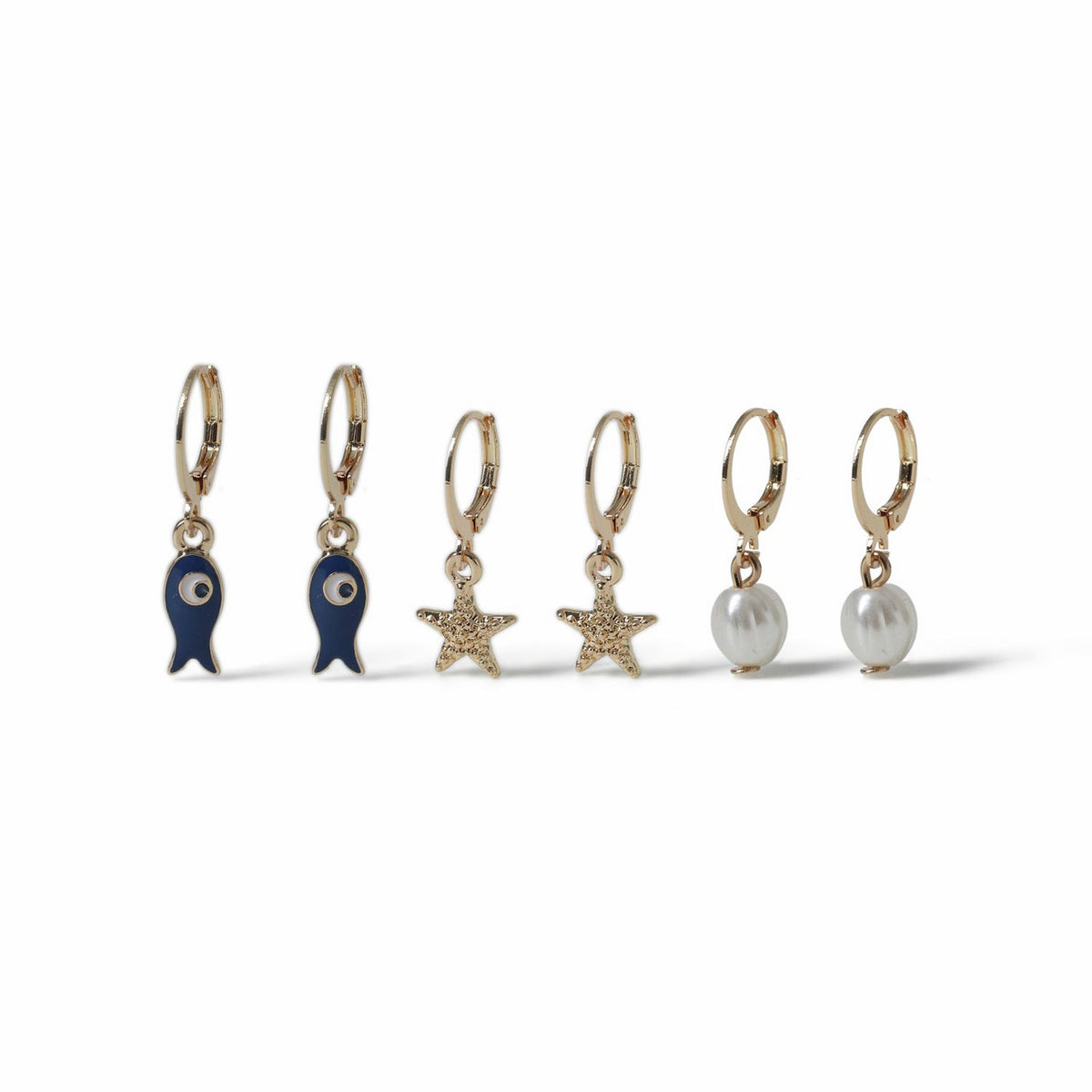 Freedom ocean charm drop huggie earrings set of 3 (British brand)