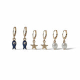 Freedom ocean charm drop huggie earrings set of 3 (British brand)