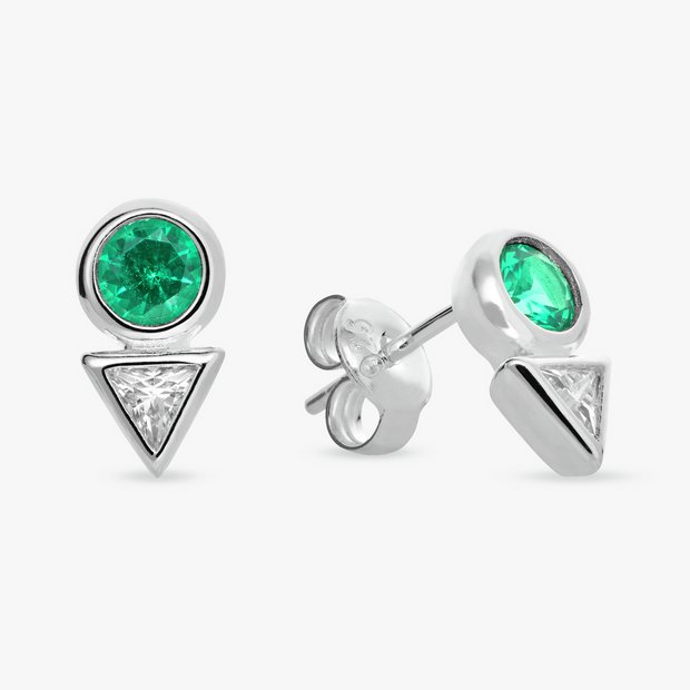 Revere sterling silver emerald cubic zirconia stud earrings - British product
